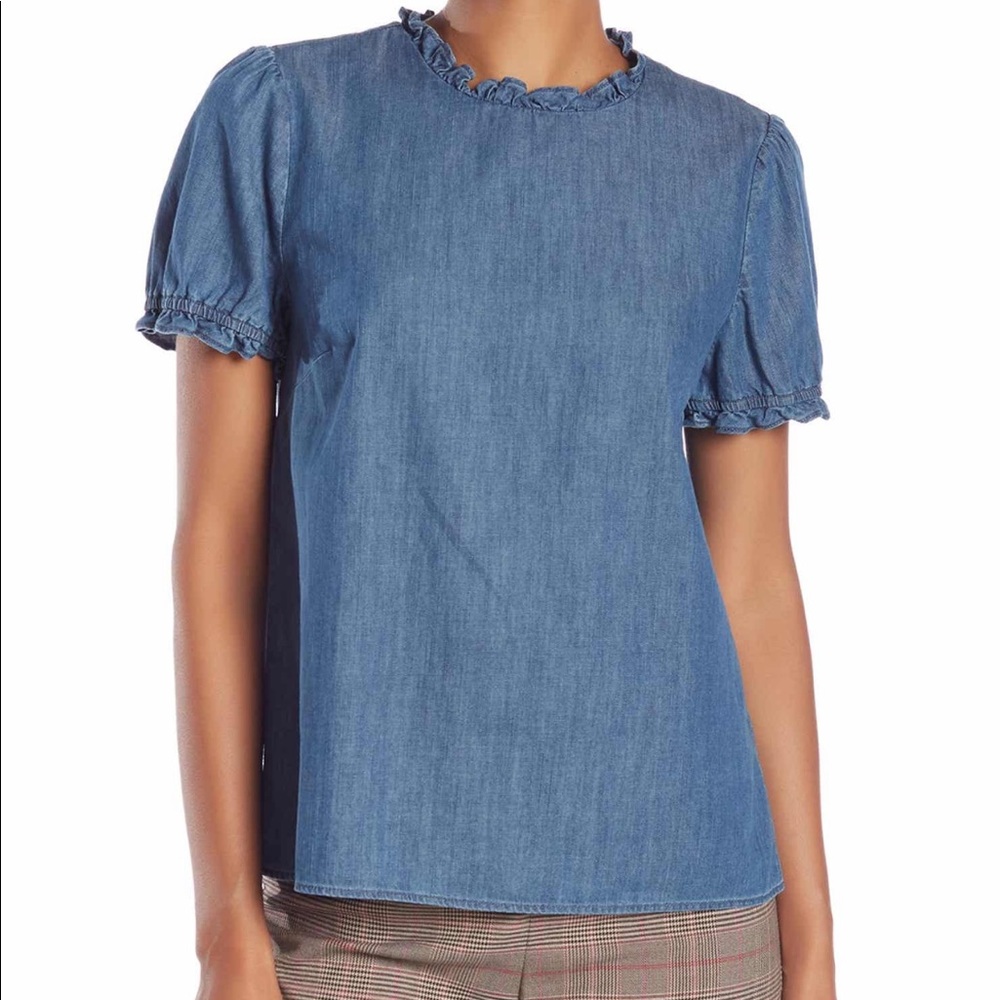 Cece Cynthia Steffe ruffle trim chambray top